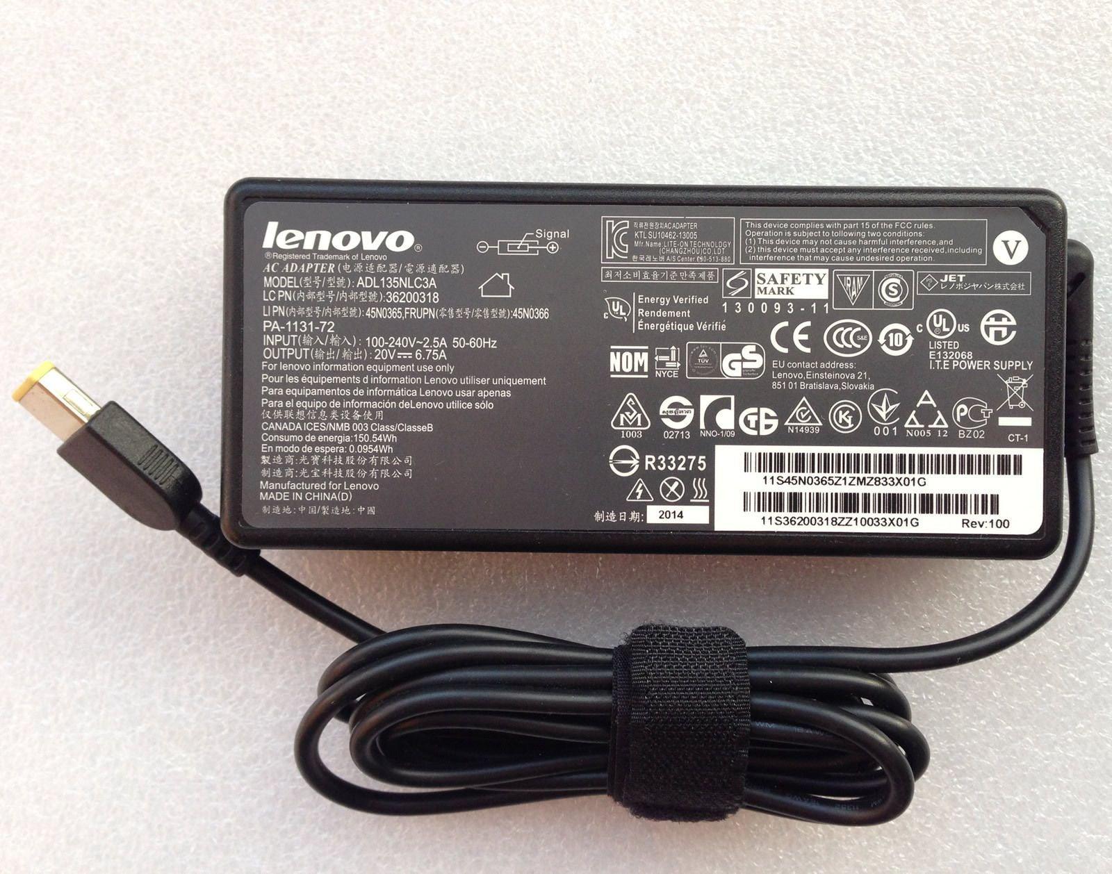 Lenovo 20V 6.75A 135W Yellow USB Type (inside pin) Original AC Power Adapter or Charger For Lenovo laptop ADL135NDC2A 36200315