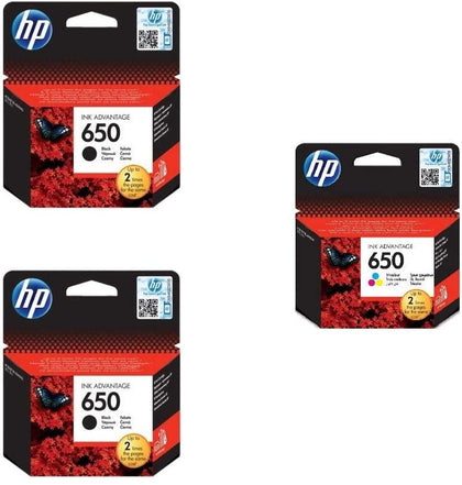 HP CZ101AK 650 Black Ink Cartridges, 2 Pieces and HP CZ102AK 650 Tri Color Ink Cartridge