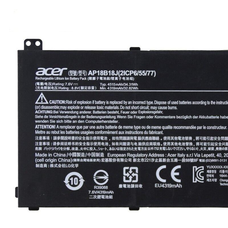 7.6V 4515mAh Original laptop battery for Acer AP18B18J A314-32-33 2ICP6/55/77