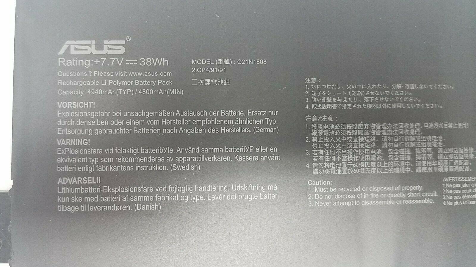 38W Original C21N1808 Battery For Asus C523N Laptop Li-Polymer 7.7V Type A Style