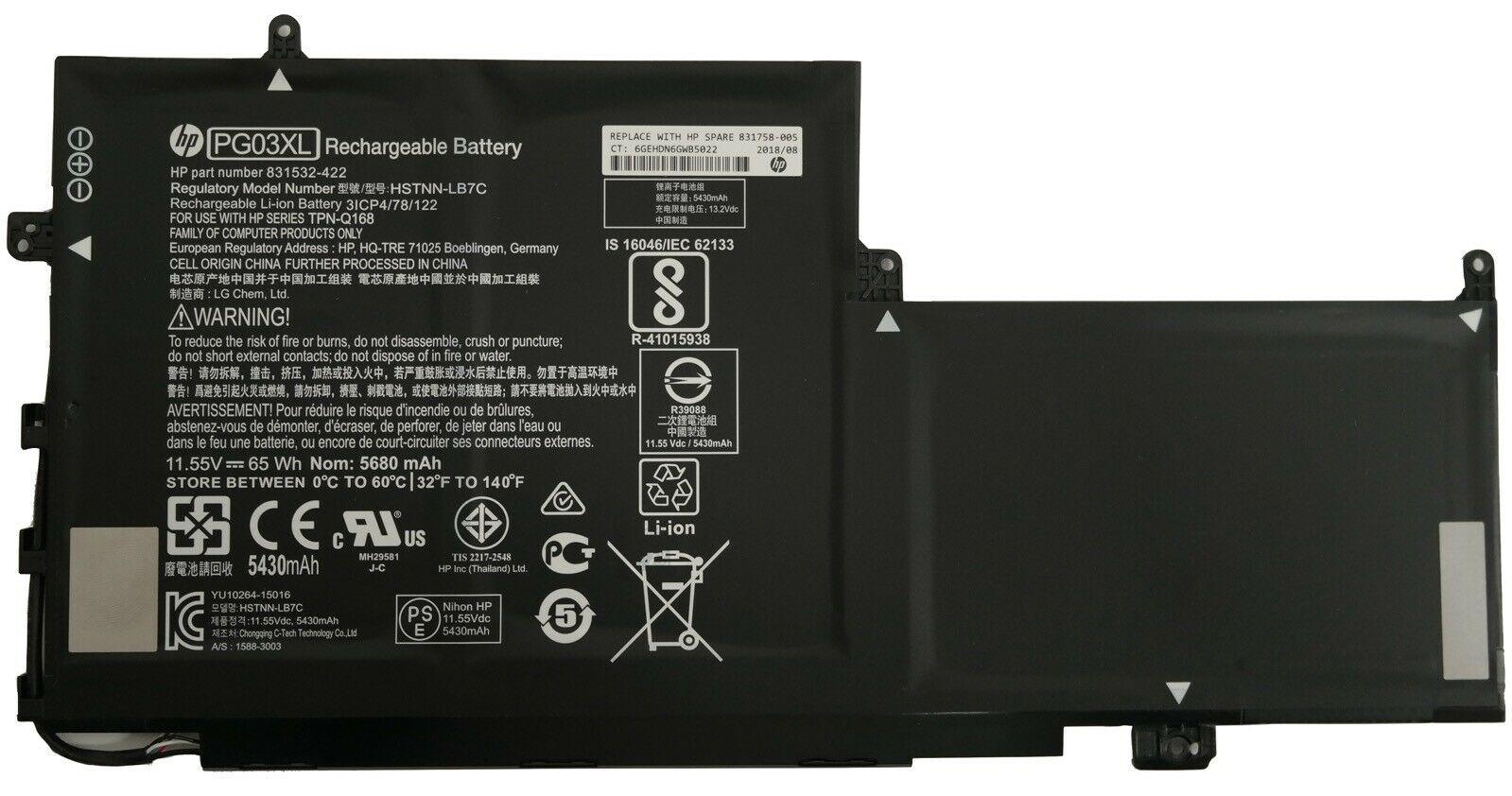 Original HP PG03XL Battery 831731-850 HSTNN-LB7C TPN-Q168 831532-421 PG03064XL 831532-422 Fit HP Spectre X360 15-AP Series