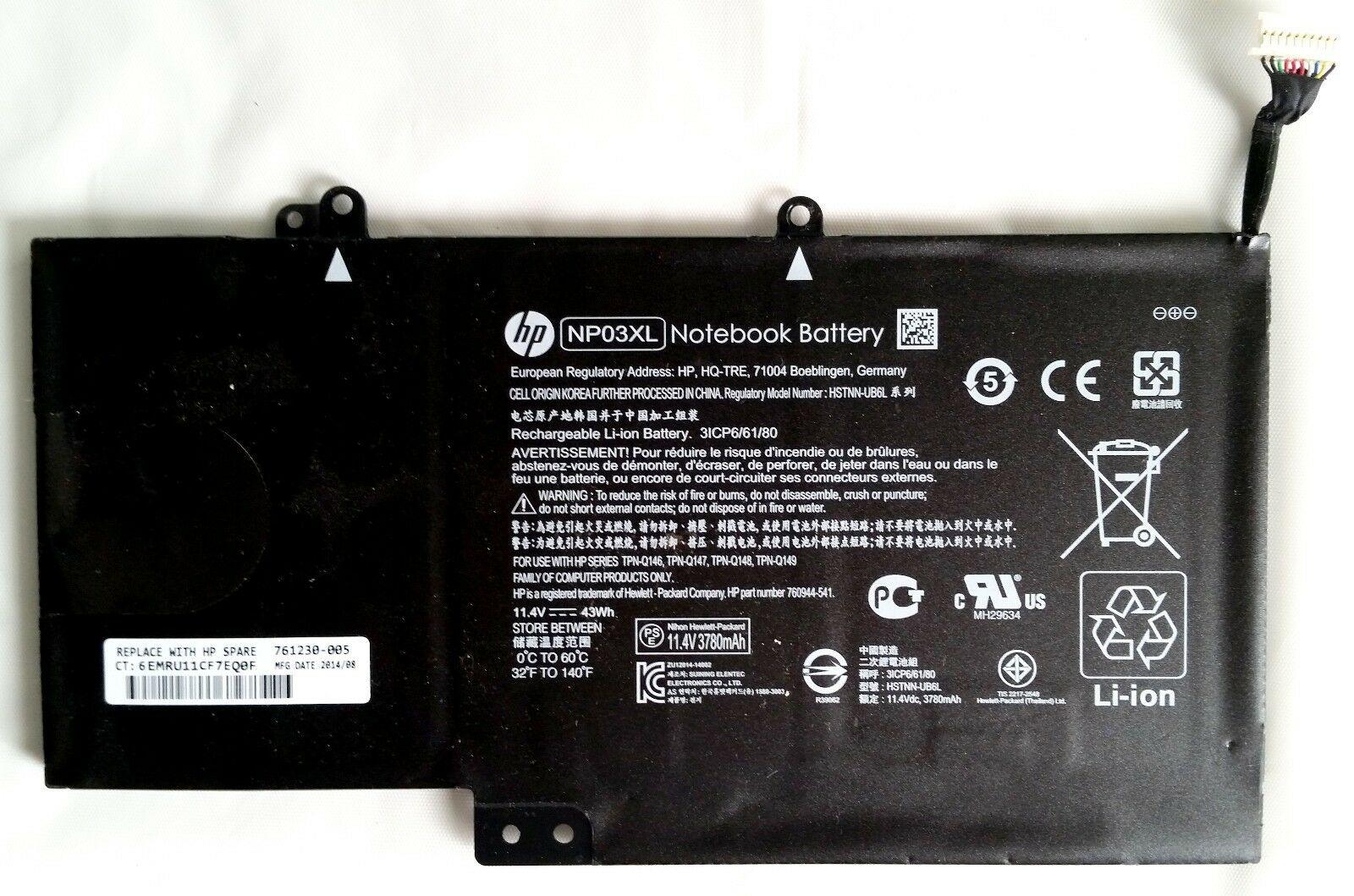 Original 43WH Laptop Battery For HP NP03XL envy X360 15-U011dx 761230-005 HSTNN-lb6l